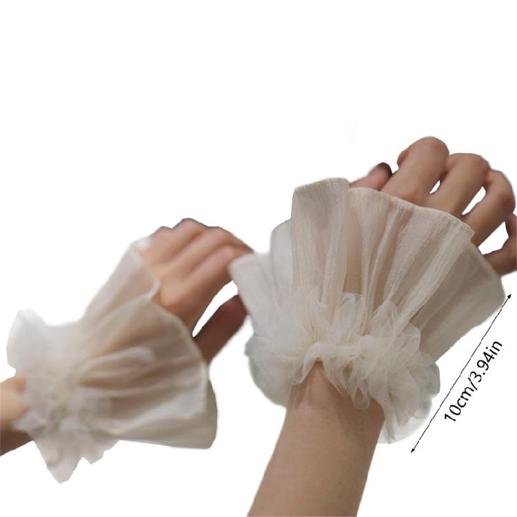 Woman Camping Shopping Fake Sleeves Ruffled Wrist Cuffs Sweater Wrist Decors