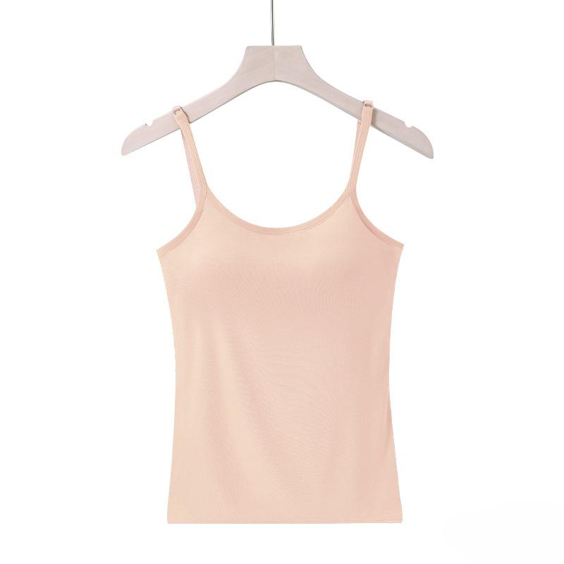 Summer Sleeveless Padded Shirt Strap Basic Tank Top Women Camisoles Tops with Built In Bra