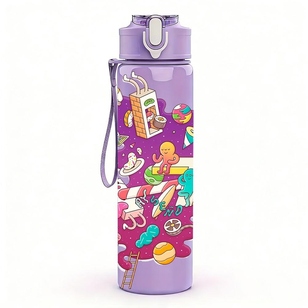 1PC Multi Twist Abstract Graffiti Art 750ml Color Plastic Sports Water Bottle Leakproof Flip Straw Lid Suitable for Sports Office Home Use