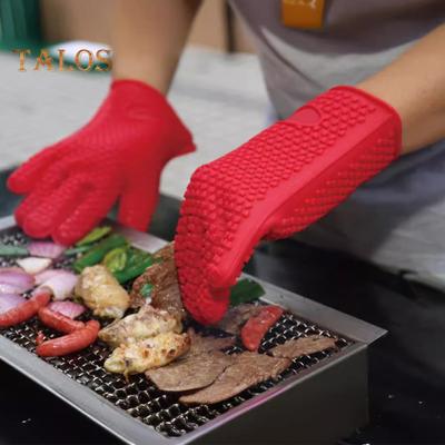 1 Pair Silicone Gloves Heat Resistant Oven Mitts with Quilted Liner Non-Slip Textured Grip Kitchen Gloves for BBQ Baking Cooking