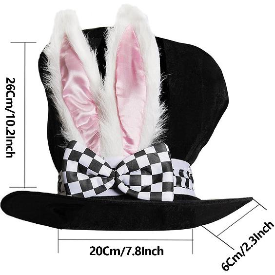 Easter Rabbit Top Hat Velvet Mad Easter Hats with Bunny Ears Wonderland Costume Accessories for Easter Halloween