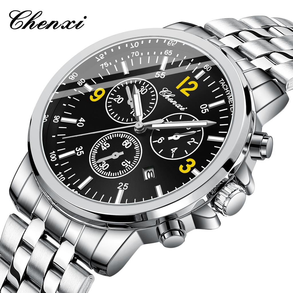 Chenxi Luxus Sportuhr für Herren Wasserdicht Leuchtend Datum Chronograph Herrenuhr Quarz Edelstahl Herrenuhren