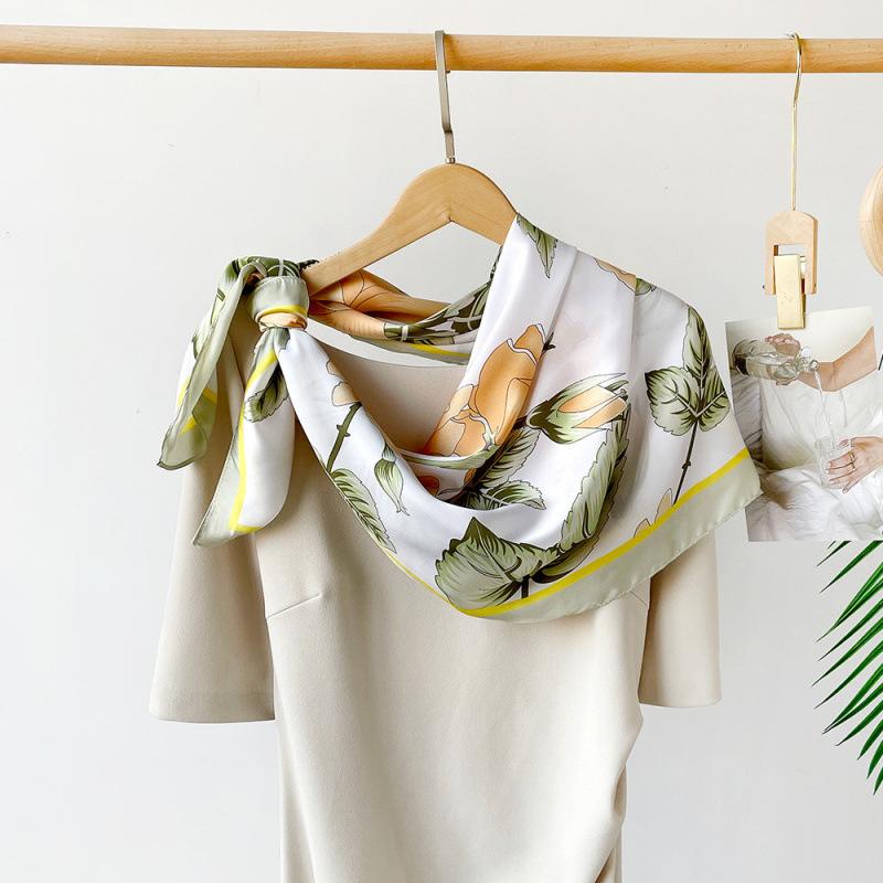 Satin Large Square Scarf Silk Scarf Women Imitation Silk Printed Scarf Temperament Air Conditioning Large Shawl Sun Protection Headscarf