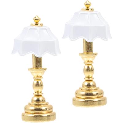 Miniature Dollhouse Table Lamp LED Desk Model Mini Light Decoration Children's Toy Dollhouse Play Accessories for Mini House Bedroom Pack of 2