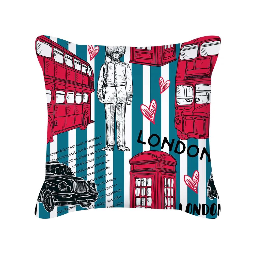 British Style Cushion Cover 18x18 Inches Pillow Case Red Blue Pillow Covers Retro Home Decorations Throw Pillow Case for Couch