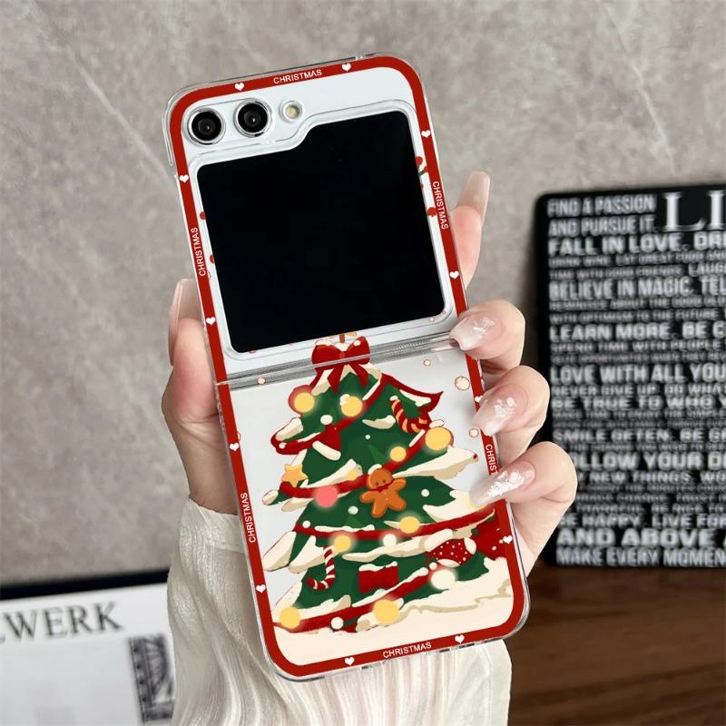 Luxury Cartoon Christmas Phone Case for Samsung Galaxy Z Flip 6 5 4 Simple Santa Transparent Hard PC Cover for Zflip6 Shell