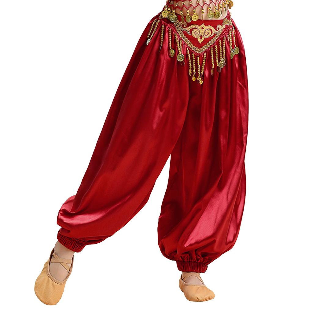 Pantaloni a bloomers satinati per danza del ventre da ragazza, per performance sul palco, festa a tema Halloween, vita elastica