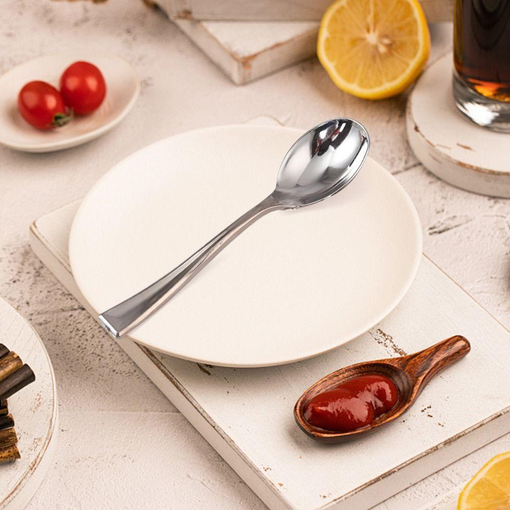 48PCS Disposable Mini Spoon Fork Plastics Gold Silver Ice Cream Scoop Party Tableware Tasting Spoons Dessert Fork Spoons