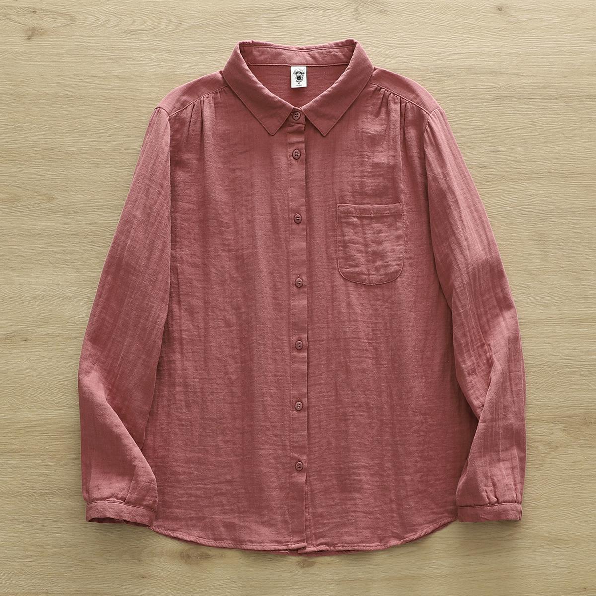 

Весна-лето, универсальная плиссированная рубашка-аккордеон, удобный однотонный топ в китайском стиле из хлопка и льна в художественном стиле S