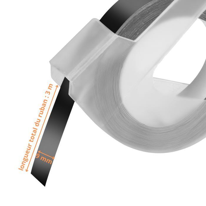 Páska s etiketami - Phonillico® - Sada 3 kusů - Černá - 3D embosovaná - 9mm x 3m