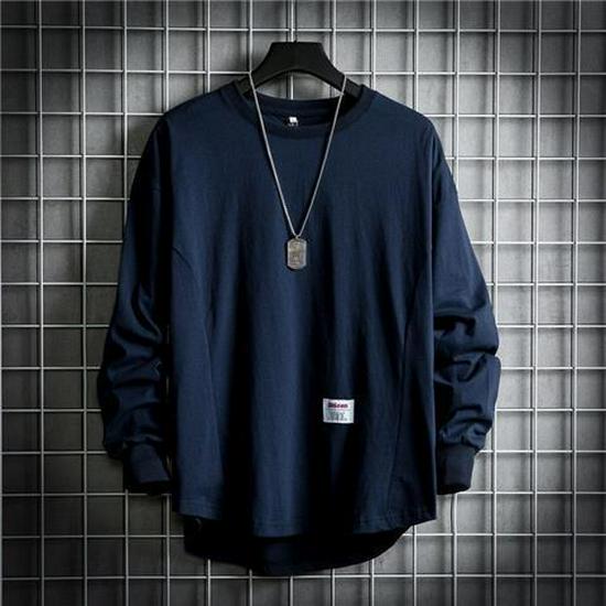 Men's Loose Fit Long Sleeve Gray T-Shirt Sweater - Korean Spring & Autumn Fashion