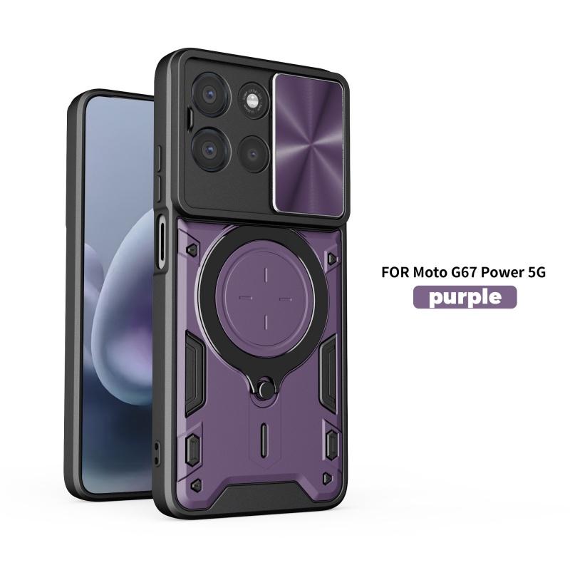 Pour Motorola Moto G67 Power 5G Coque Support Magnétique pour Voiture Anneau Coque de Protection pour Téléphone Pour Motorola G67 Power Cache Protecteur d'Objectif Coulissant