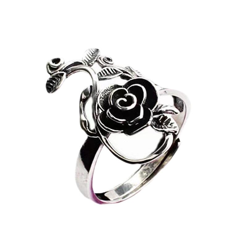 Versatile Retro Hollow Forest Rose Flower Ring: Women's Fashionable Thai Silver Alloy Band