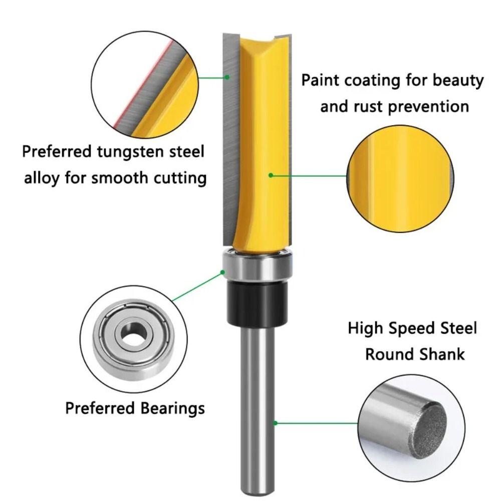 6.35mm Shank Flush Trim Router Bearing 1/2" Straight Router Bit Woodworking Dia 12.7Mm