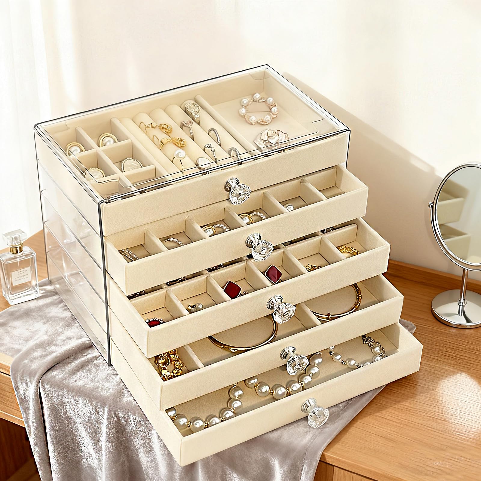 

Aissiora Jewelry 5 Transparent Jewelry Jewelry Accessory Storage Earring Watch Small Item Gift for Women and Girls Necklace Ring Earrings Bracelet белый