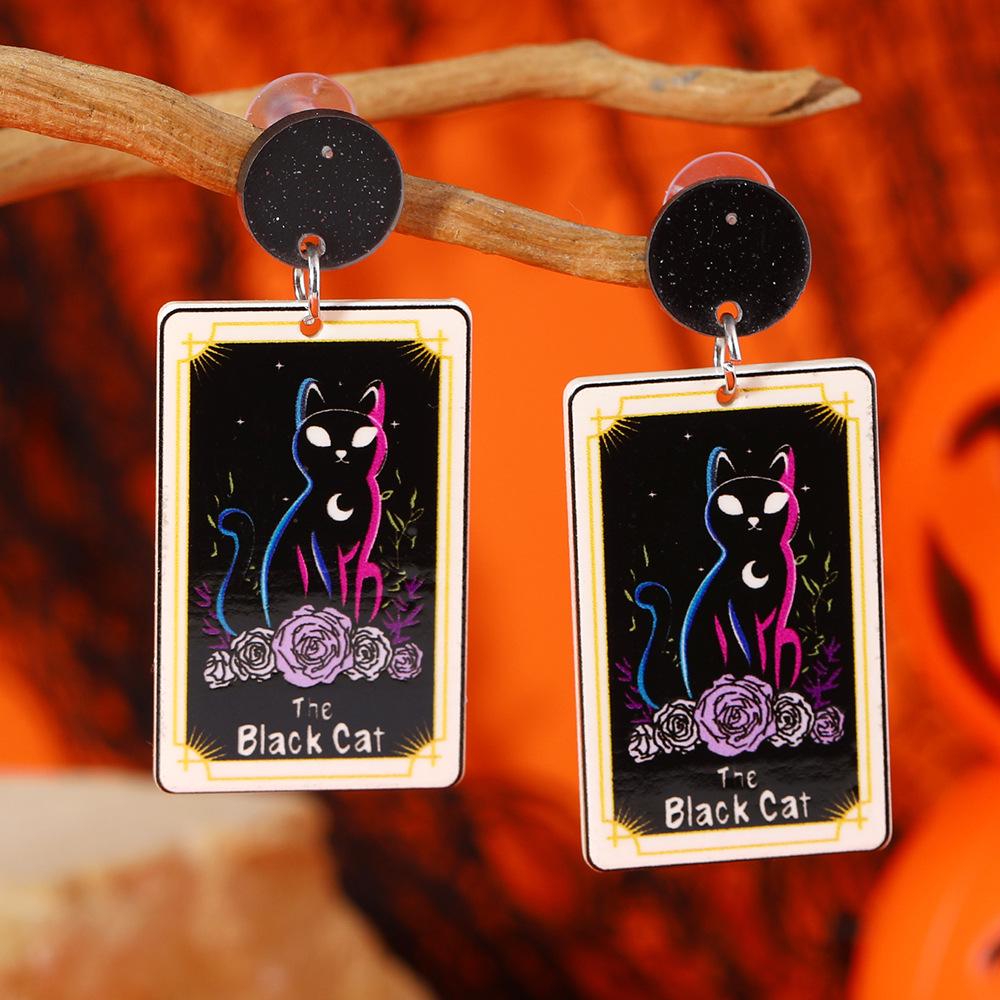 European & American Double-Sided Acrylic Tarot Card Halloween Earrings