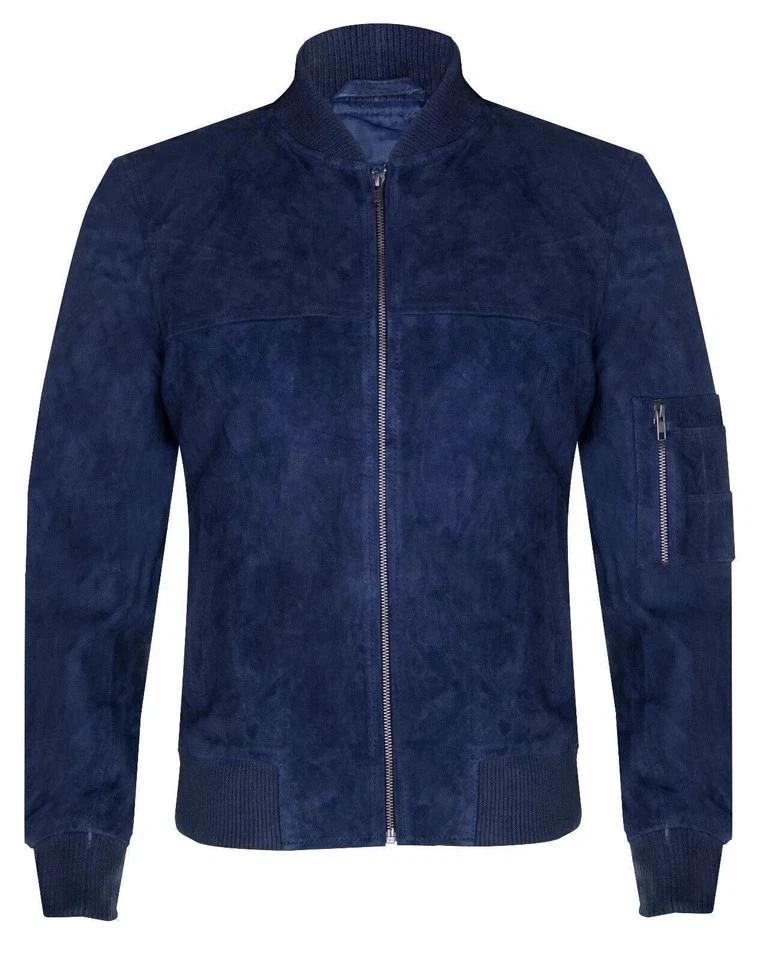 Stylish Leather Handmade Navy Blue Men's Jacket Lambskin Biker Motorcycle Genuine Suede