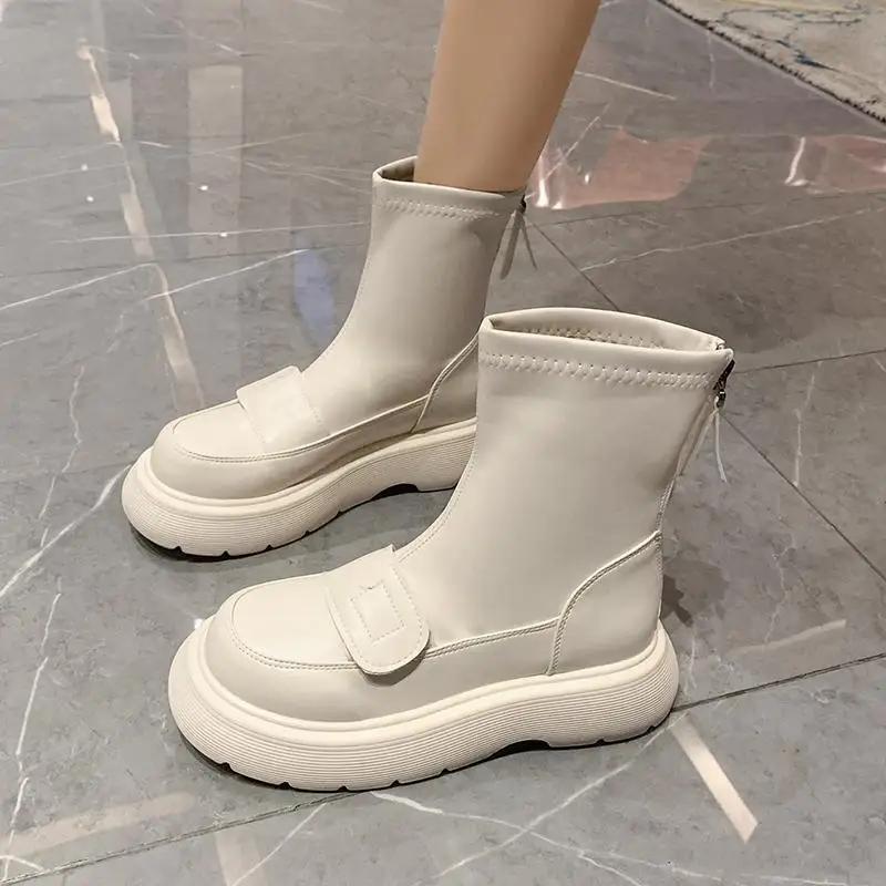 Fashion Lightweight Booties Plain Thick Platform British Style Ankle Boots for Women Designer Luxury Autumn Trend 2025 Woman Short Shoes