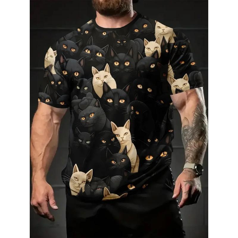3D Printed Fun Cat Pattern Short Sleeve T-Shirts Creative Design Crew Neck Summer Outdoor Activities Men's T-shirts