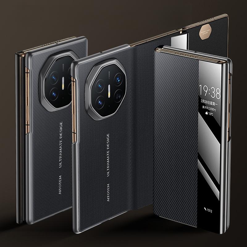 A High-end Carbon Fiber Patterned Huawei Window Case with A Three-fold Flip Cover Magnetic Attraction for The Huawei MateXT Phone Case