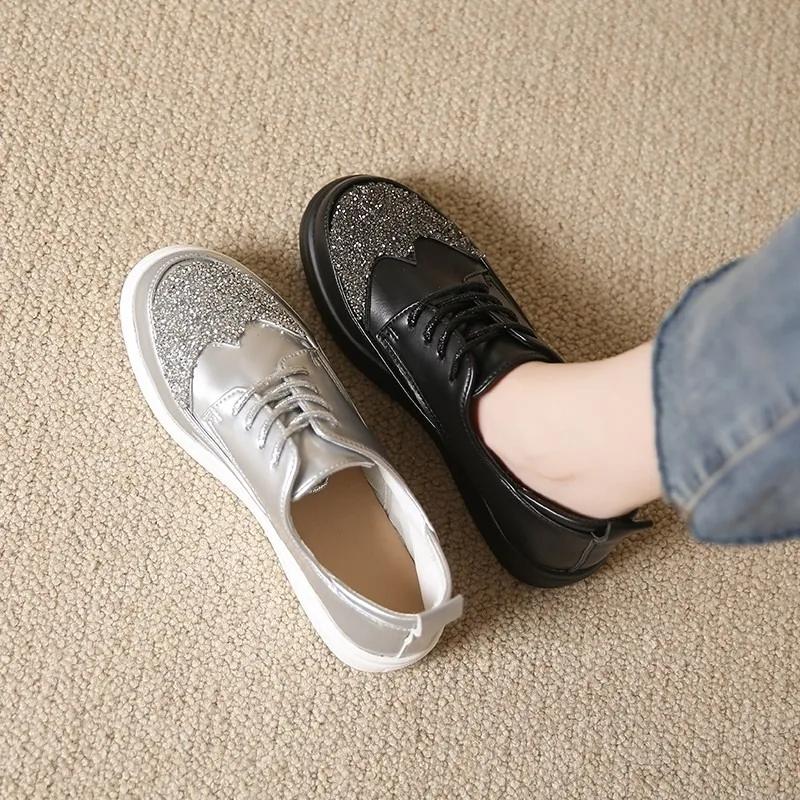 fashion 2024 Hot Sale Women's Shoes Lace-up Women's Vulcanize Shoes Fashion Sequins New Round Head Plus Size Ladies Casual Shoes Zapatos