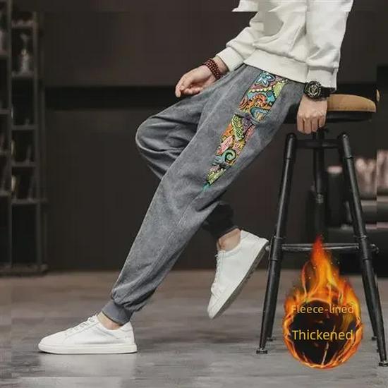 

Мужские повседневные брюки из вельвета — уютный бархат, свободный крой, корейский стиль, универсальные брюки с манжетами для осенне-зимних видов спорта. M