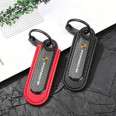 Luxus Carbonfaser Autoschlüsselring Leder Schlüsselanhänger Geschenke Für Cayenne Panamera Macan Boxster Cayman 718 911 Aufkleber