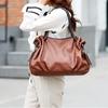 2021 Vintage Fashion High Capacity Tote Handbag Soft Leather Female Bag Casual Pleated Shoulder Bag Tassel Design Bag for Women