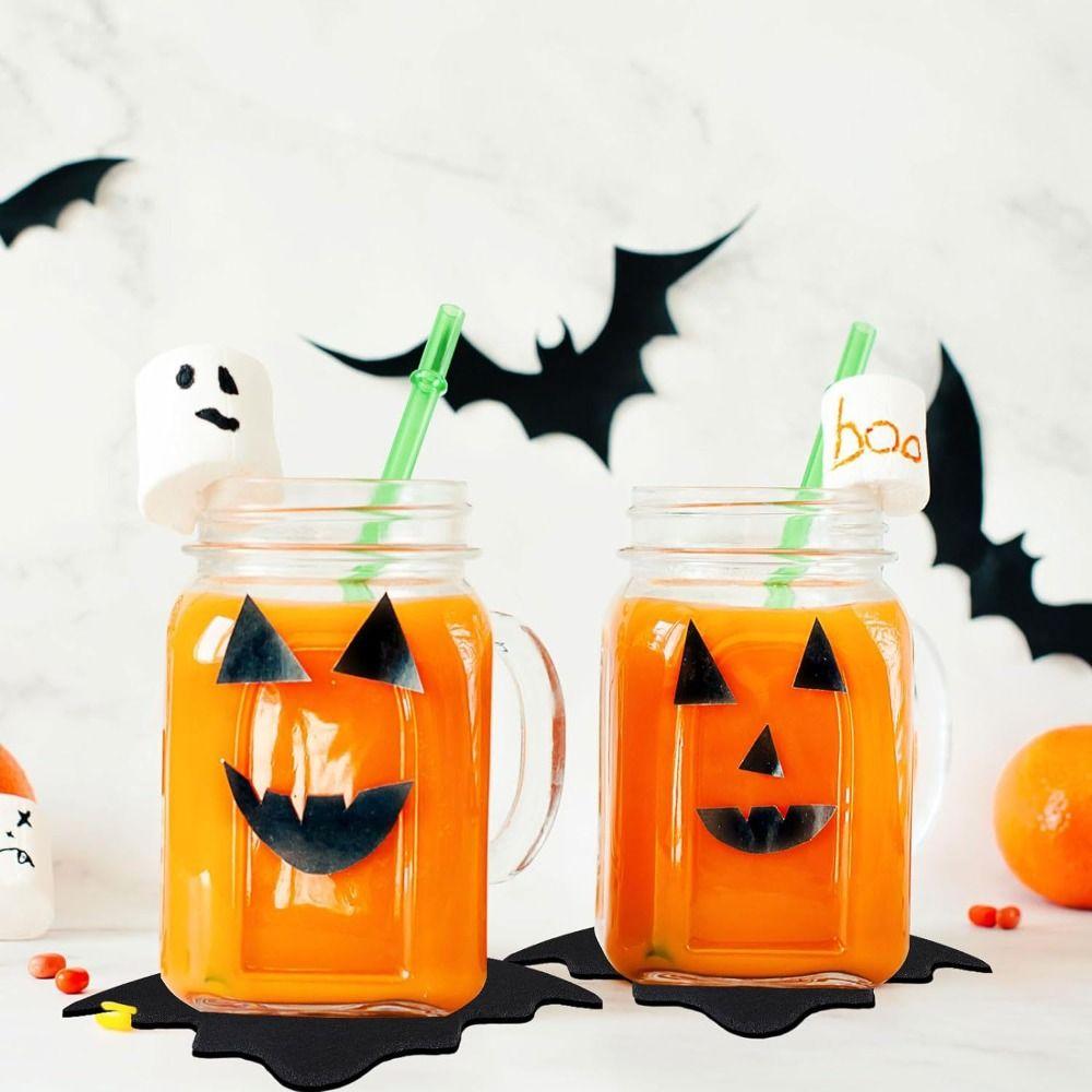 10pcs Heat-resistant Halloween Table Mat Black Bat Drink Coasters Wine Cup Mats  Kitchen Decor