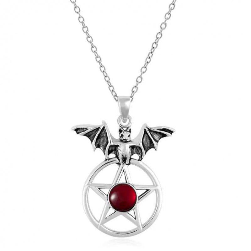 Jun An E-commerce Gothic Silver & Black Onyx Pentagram Necklace