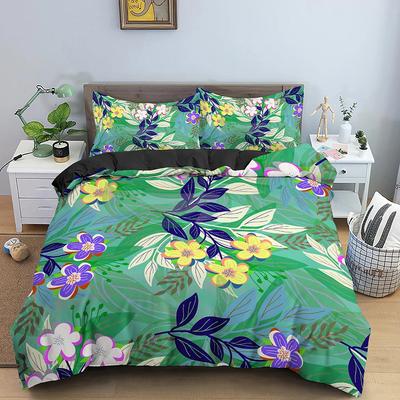 Flowers King Queen Duvet Cover 3D Colorful Floral Printed Polyester Bedding Set for Teens Adults Women Leaves Soft Quilt Cover