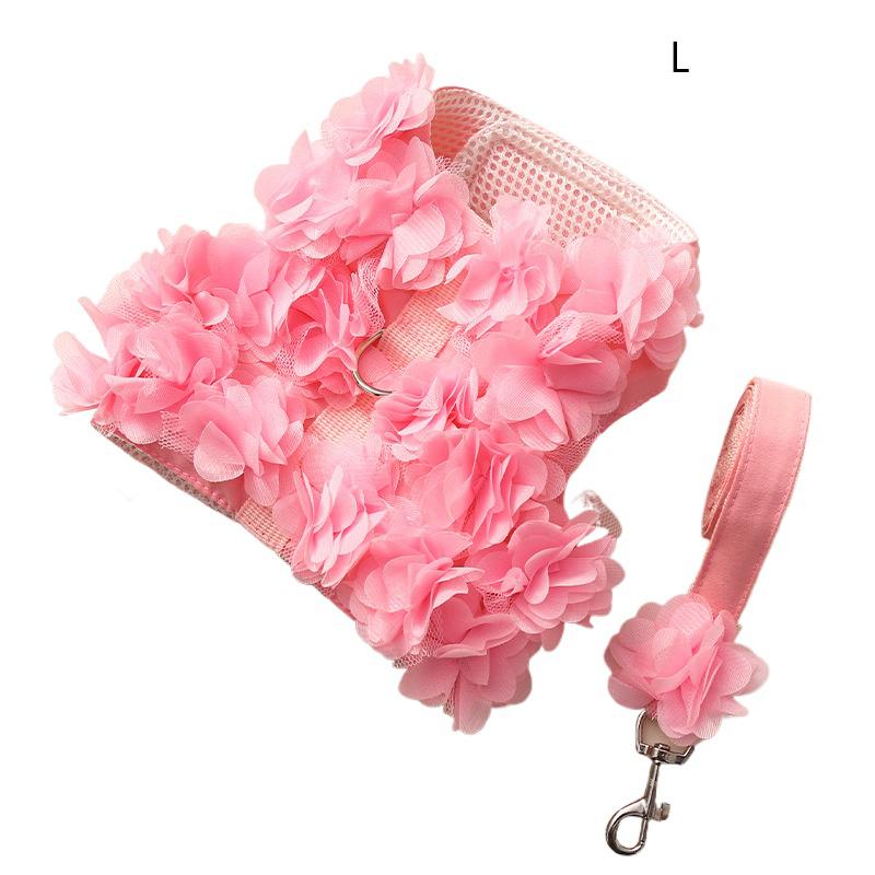 1 Zestaw Urocza Mała Uprząż dla Psa i Zestaw Smyczy Różowa Koronkowa Kwiatowa Uprząż dla Szczeniaka Dziewczynki dla Małych Psów Kotów Miękka Siateczka Mały Rozmiar Psa