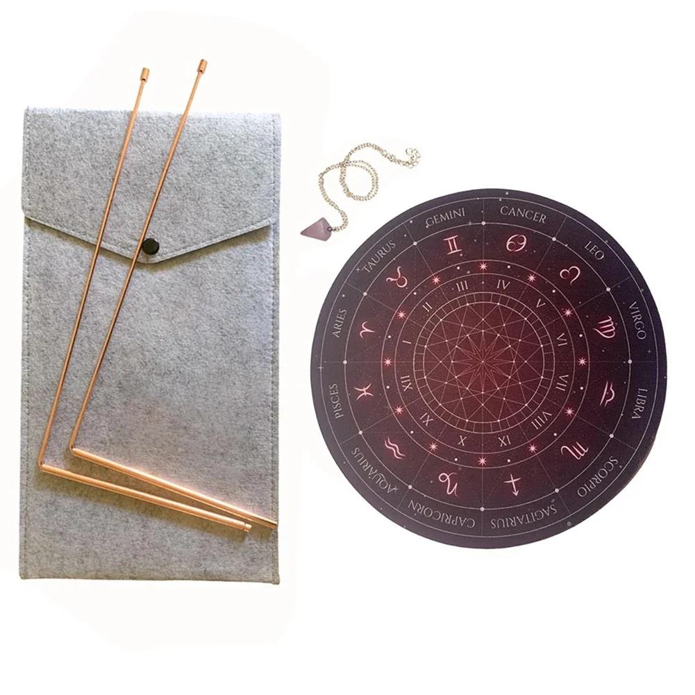 Copper Dowser - 2 Pieces Dowsing Rods + Dowser Pendulum + Fortune Teller Mat For Divination Measurement & Analysis Instruments