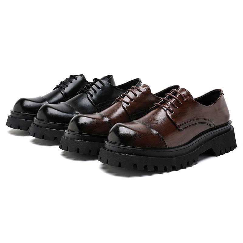 Spring New Leather Shoes Men's Formal Wear Casual Business Korean Version Trend British Brock Platform Big Head Shoes 1805-A