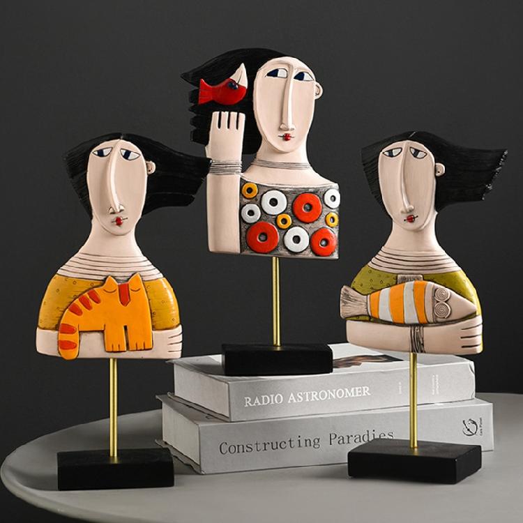 Face Art Statue Sculpture Resin Handmade Carving Figurine Study Studio Room