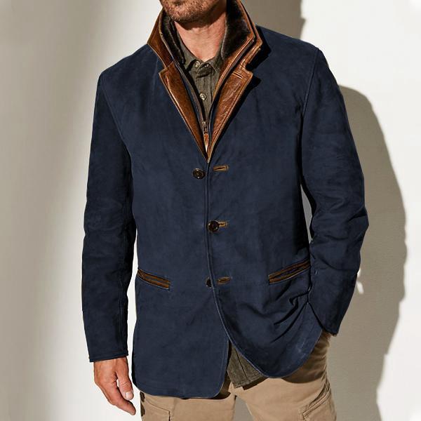 Spring And Autumn Men'S Fashion Retro Casual Tooling Splicing Contrasting Jacket