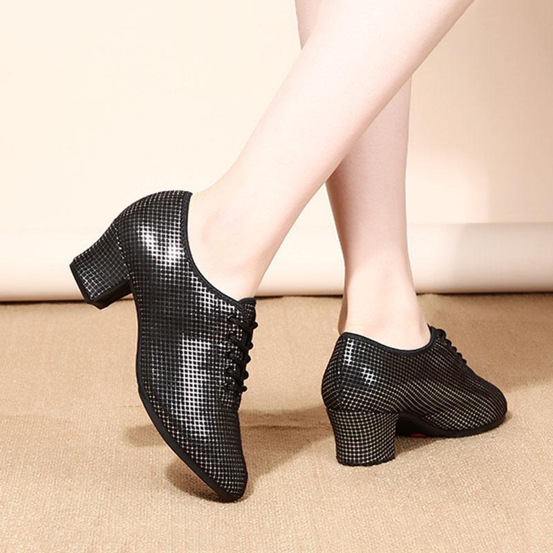 Black Shiny Oxford Cloth Latin Dance Shoes Soft Soled Women's Modern Jazz Shoes Teacher Shoes Square Dance