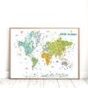 Mappa del mondo dei cartoni animati Pittura su tela Decorazioni per la camera dei bambini Poster e stampe Decorazioni per l'aula Immagini di arte della parete Decorazioni per la casa