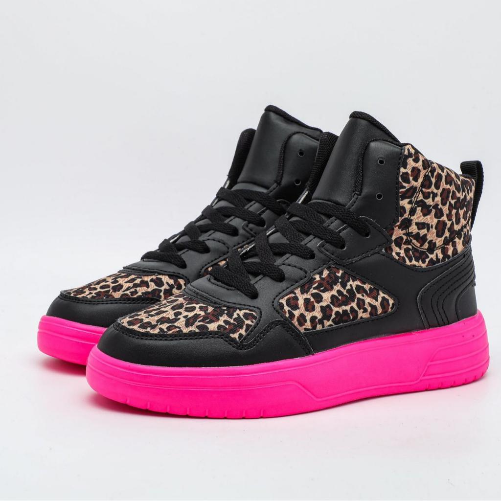 Spring Leopard Leather Platform Sneakers Women Luxury High Top Shoes Unisex Non-slip New Lace Up Thick Sole Ladies Casual Shoes