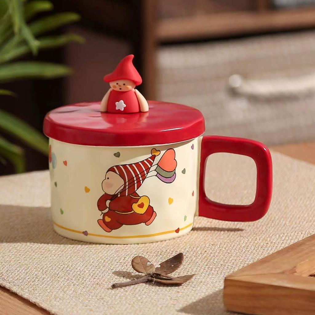 Cute Cartoon Star Cup High Value Ceramic Mug Large Capacity Couple Water Cup with Lid Coffee Cup Gift