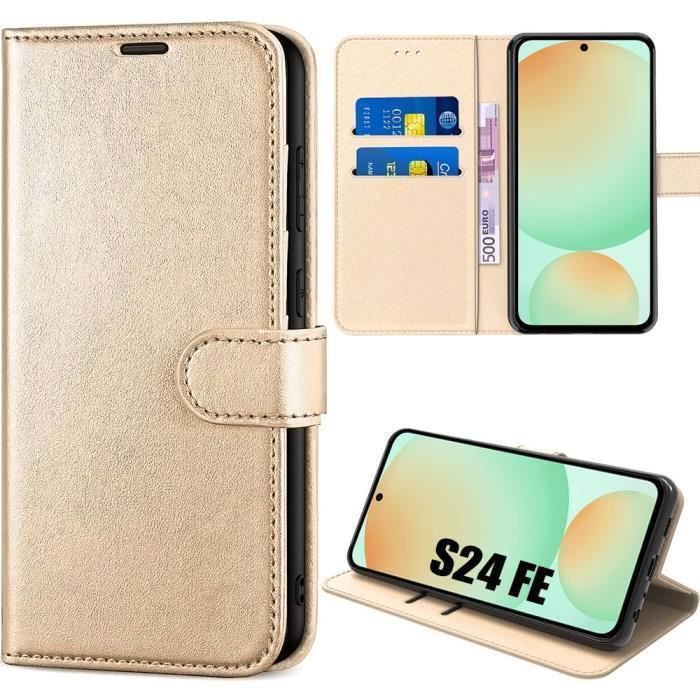 Coque de protection - BOOLING - pour Samsung Galaxy S24 FE - Cuir Synthétique Doré - Antichoc - Porte-Cartes
