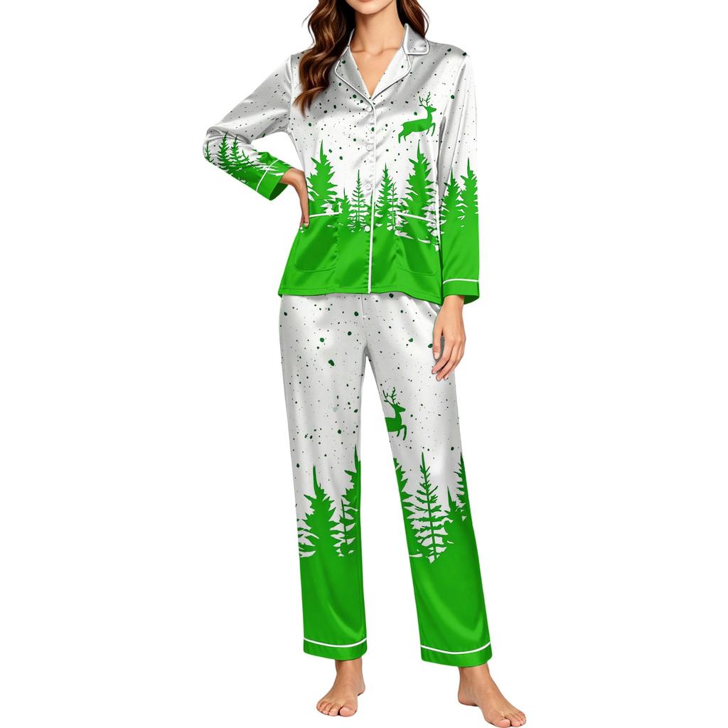 Women's Christmas Print Long Sleeve Pajama Set for Holiday and Sleepwear Gift