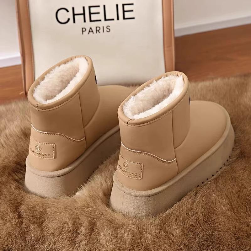

водонепроницаемые зимние ботинки на толстой подошве женские новые зимние бархатные утолщенные теплые белые кожаные хлопковые ботинки-хлебушки 40 хаки