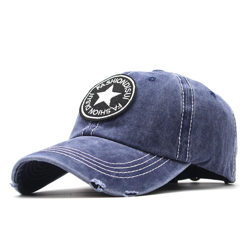 Summer Washed Pentagram Baseball Cap Retro Denim Ripped Cap Outdoor Casual Sunscreen Visor