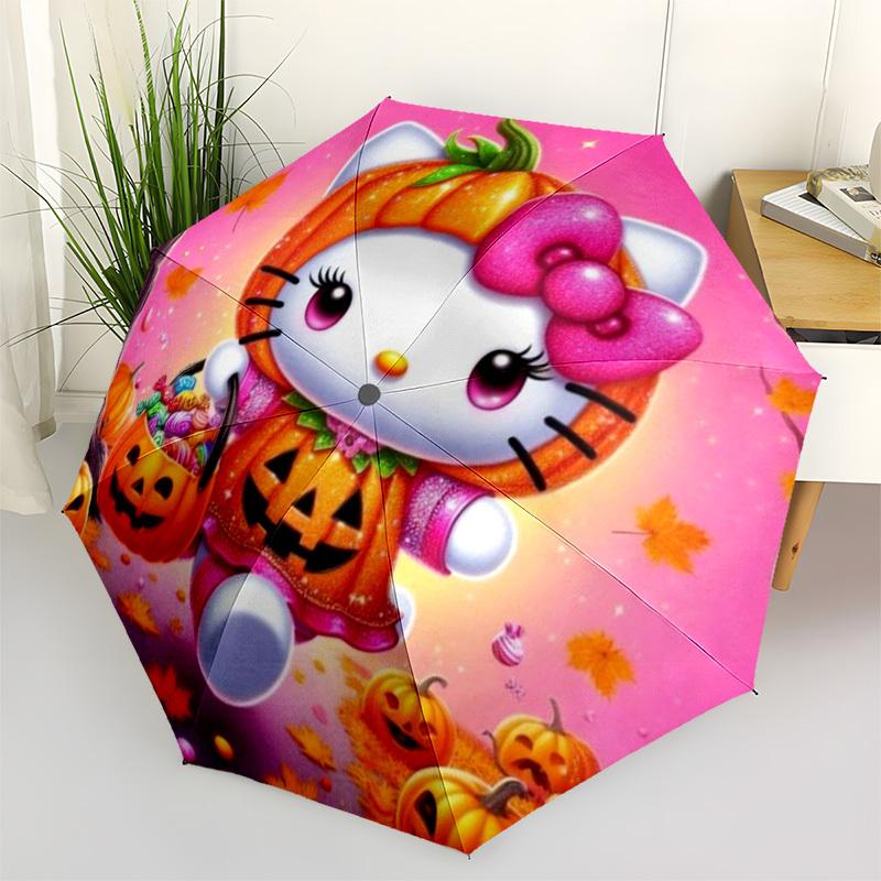 

1pc Halloween Hello Kitty Automatic Cute Umbrella with 8-Rib Compact Design, Foldable & Portable for Outdoor Leisure, Everyday Use - Ideal Gift for Fr