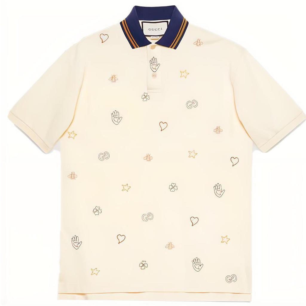 Gucci Polo Shirts Men's Ivory White Polo Collar Moderate 625320-XJCNY-9247