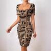 European and American New Printed Slim-fitting Short-sleeved Dress