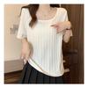 Navava Nk2087 Simple Thin Cool Cable Knit Short Sleeve