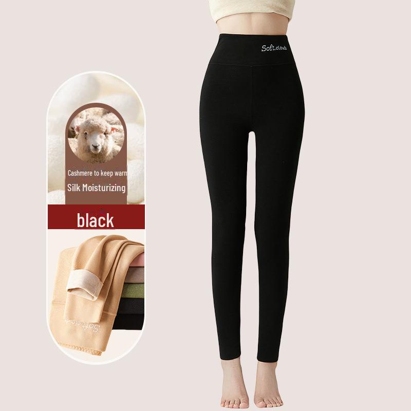 Damen High-Waist Nahtlose Wolle-Seide Leggings: Gebürsteter Deutscher Samt für Herbst- und Winterwärme