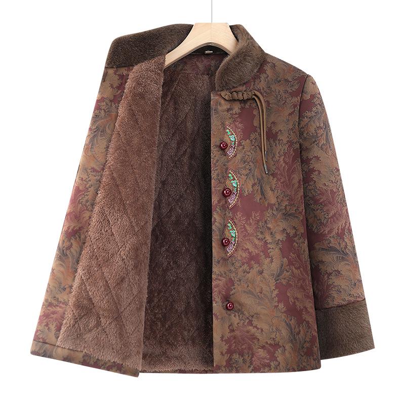 Autumn and Winter Plus Velvet Thickened Fashionable Outerwear for Middle-aged and Elderly Women